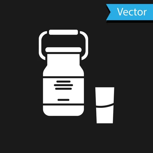 Conteneur en boîte blanche pour le lait et l'icône en verre isolé sur fond noir. Illustration vectorielle — Image vectorielle