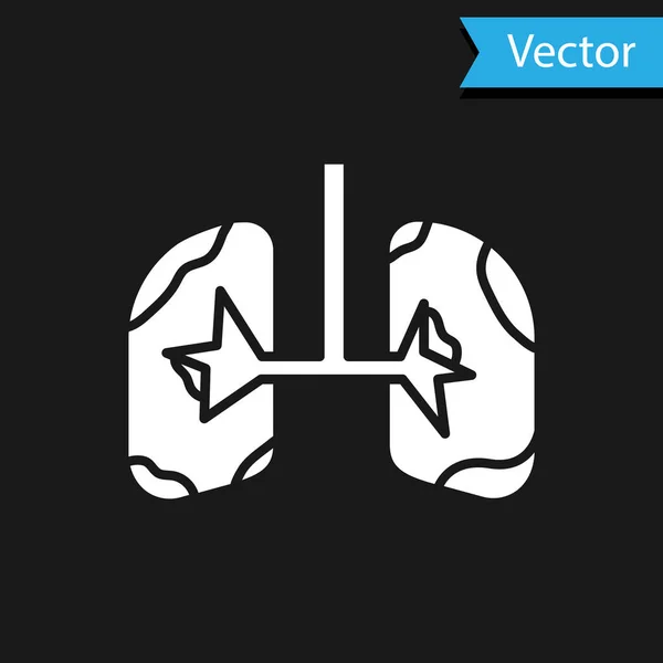 Witte Longen pictogram geïsoleerd op zwarte achtergrond. Vector Illustratie — Stockvector