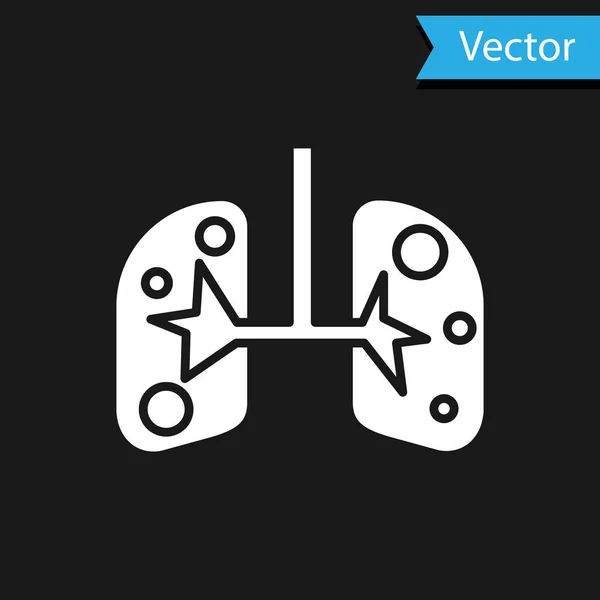 Icona dei polmoni bianchi isolata su sfondo nero. Illustrazione vettoriale — Vettoriale Stock