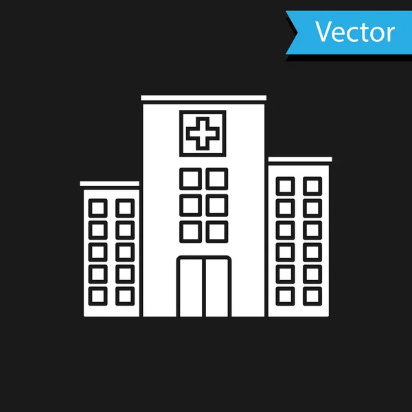 Edificio hospital médico blanco con icono de cruz aislado sobre fondo negro. Centro médico. Salud. Ilustración vectorial — Vector de stock