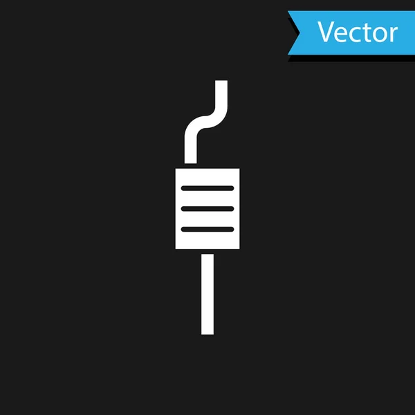 Weißes Autoschalldämpfersymbol isoliert auf schwarzem Hintergrund. Auspuffrohr. Vektorillustration — Stockvektor