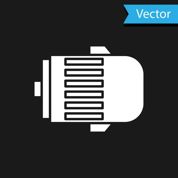 Ícone de motor elétrico branco isolado no fundo preto. Alternador de carro. Ilustração vetorial — Vetor de Stock