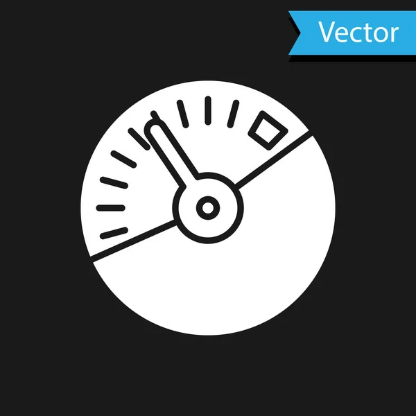 Ícone de velocímetro branco isolado em fundo preto. Ilustração vetorial — Vetor de Stock