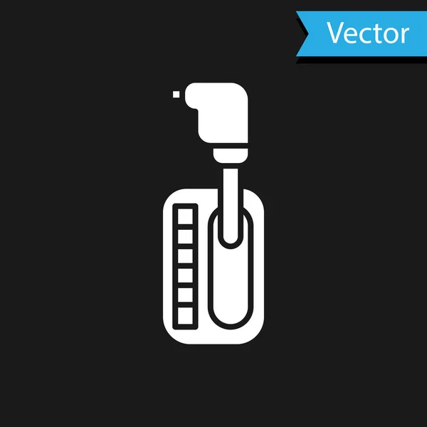 Fehér Sebességváltó ikon elszigetelt fekete háttérrel. Adás ikon. Vektorillusztráció — Stock Vector