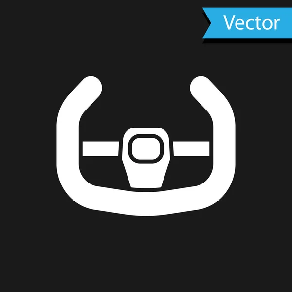 Witte Sport stuurwiel pictogram geïsoleerd op zwarte achtergrond. Autowiel icoon. Vector Illustratie — Stockvector