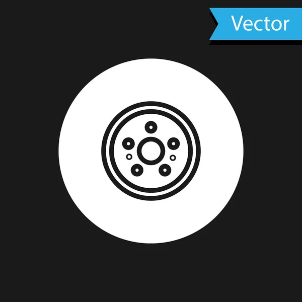 Witte auto rem schijf pictogram geïsoleerd op zwarte achtergrond. Vector Illustratie — Stockvector