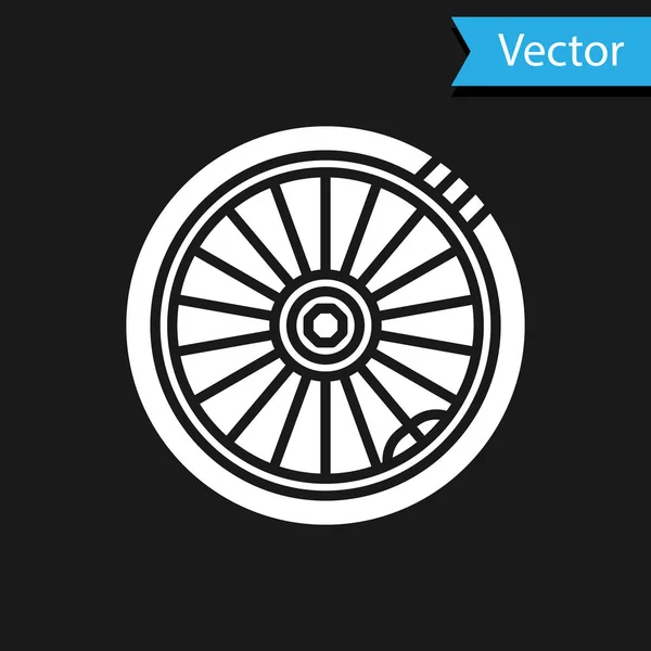 Icono de rueda de coche blanco aislado sobre fondo negro. Ilustración vectorial — Vector de stock