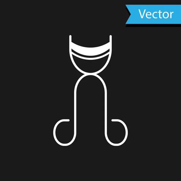 Weiße Wimpernzange Symbol isoliert auf schwarzem Hintergrund. Makeup-Tool-Zeichen. Vektorillustration — Stockvektor
