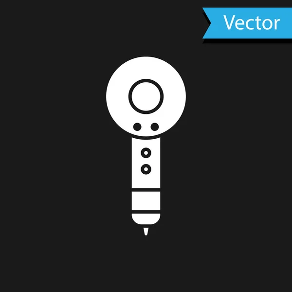 Weißes Haartrockner-Symbol auf schwarzem Hintergrund. Haartrockner Zeichen. Haartrockner-Symbol. Heiße Luft blasen. Vektorillustration — Stockvektor