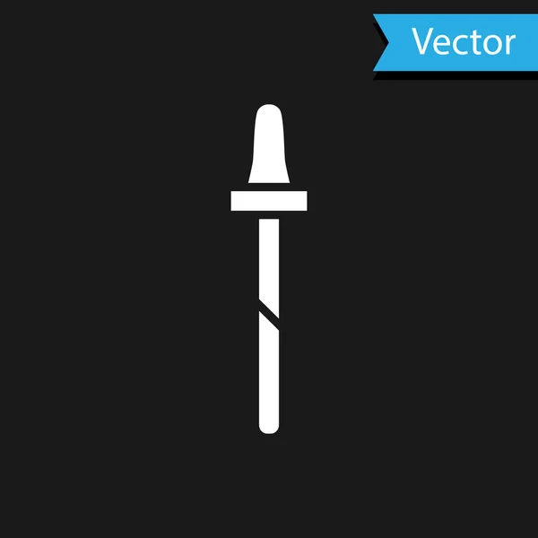 Icono de pipeta blanca aislado sobre fondo negro. Elemento de equipo de laboratorio médico, cosmético y químico. Ilustración vectorial — Vector de stock