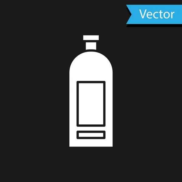 Weiße Flasche Shampoo Symbol isoliert auf schwarzem Hintergrund. Vektorillustration — Stockvektor