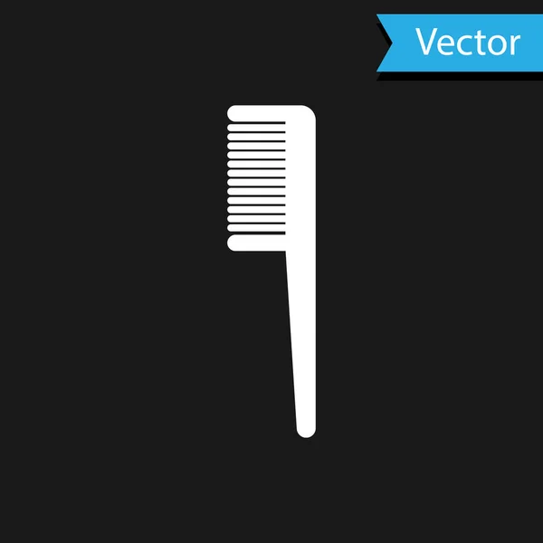 Ícone de escova de cabelo branco isolado no fundo preto. Pente o sinal do cabelo. Símbolo de barbeiro. Ilustração vetorial — Vetor de Stock