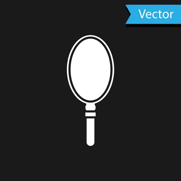 Icono de espejo de mano blanca aislado sobre fondo negro. Ilustración vectorial — Vector de stock