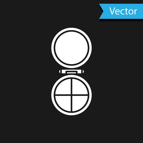 Weißer Schminkpuder mit Spiegelsymbol auf schwarzem Hintergrund. Vektorillustration — Stockvektor