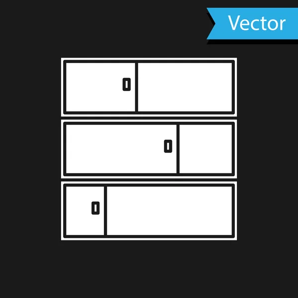 Icône étagère blanche isolée sur fond noir. Panneau des étagères. Illustration vectorielle — Image vectorielle