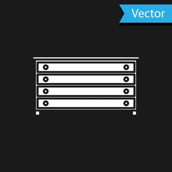 White Chest of drawers icon isolated on black background. Vector Illustration — Stock Vector