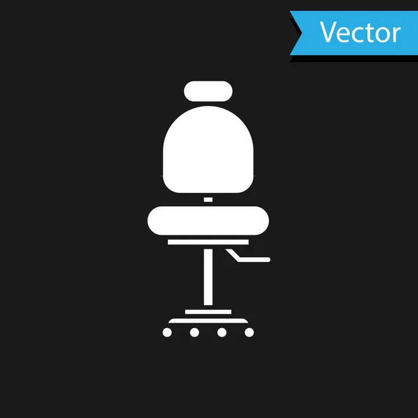 Ícone da cadeira do escritório branco isolado no fundo preto. Ilustração vetorial — Vetor de Stock