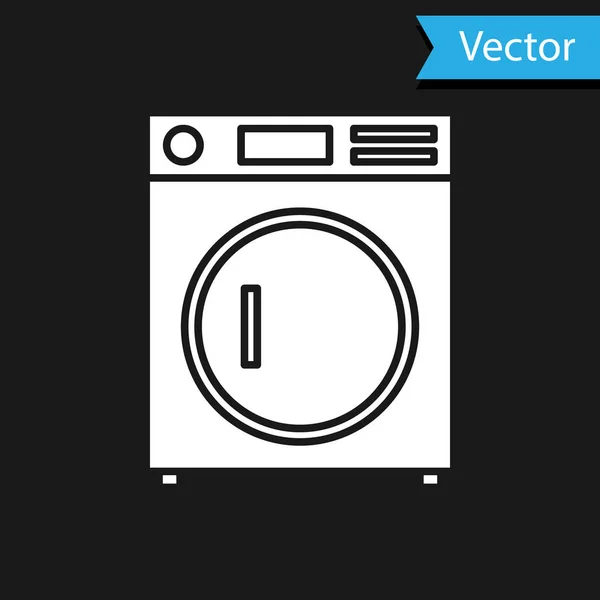 Weißes Unterlegscheibensymbol isoliert auf schwarzem Hintergrund. Waschmaschinensymbol. Waschmaschine - Waschmaschine. Haushaltsgerätesymbol. Vektorillustration — Stockvektor