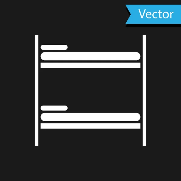 Weißes Etagenbett-Symbol isoliert auf schwarzem Hintergrund. Vektorillustration — Stockvektor