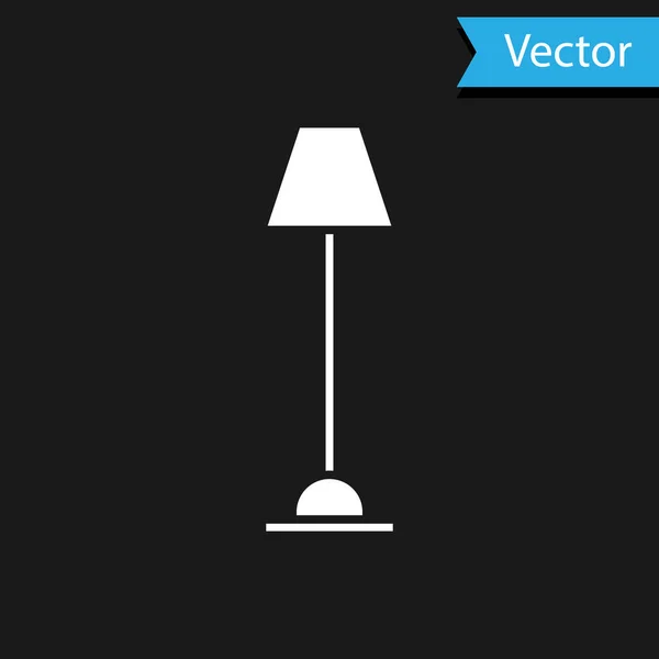 Icono de lámpara de pie blanca aislado sobre fondo negro. Ilustración vectorial — Vector de stock