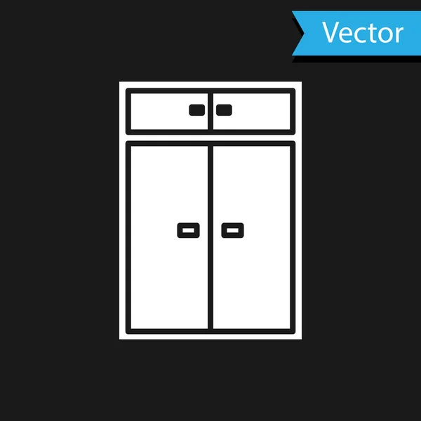Icono de armario blanco aislado sobre fondo negro. Ilustración vectorial — Vector de stock