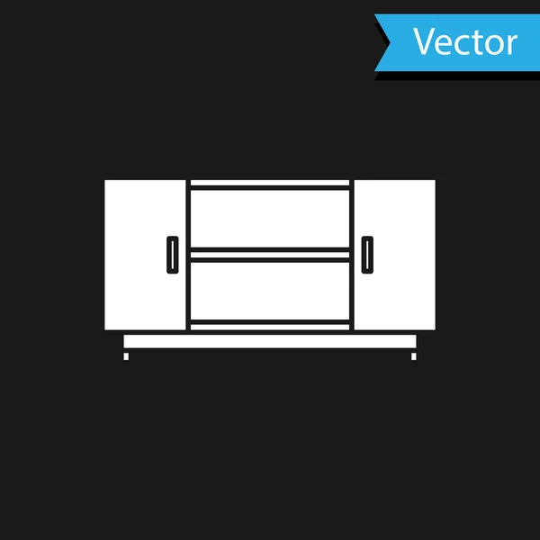 Ícone de suporte de mesa de TV branco isolado no fundo preto. Ilustração vetorial — Vetor de Stock