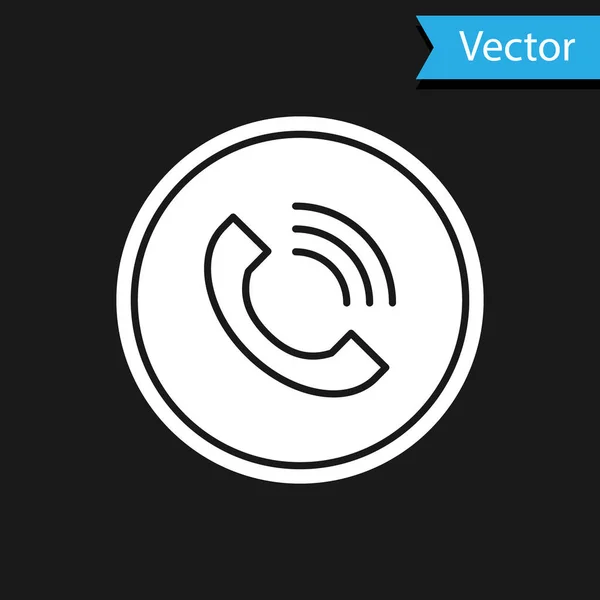 White Phone call icon isolated on black background. Vector Illustration — 스톡 벡터