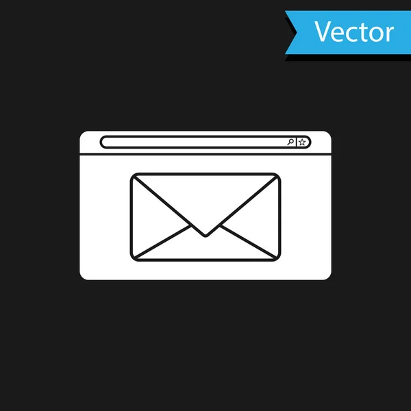 白色邮件和电子邮件图标孤立在黑色背景。 信封符号电子邮件。 电子邮件信息签名。 病媒图解 — 图库矢量图片