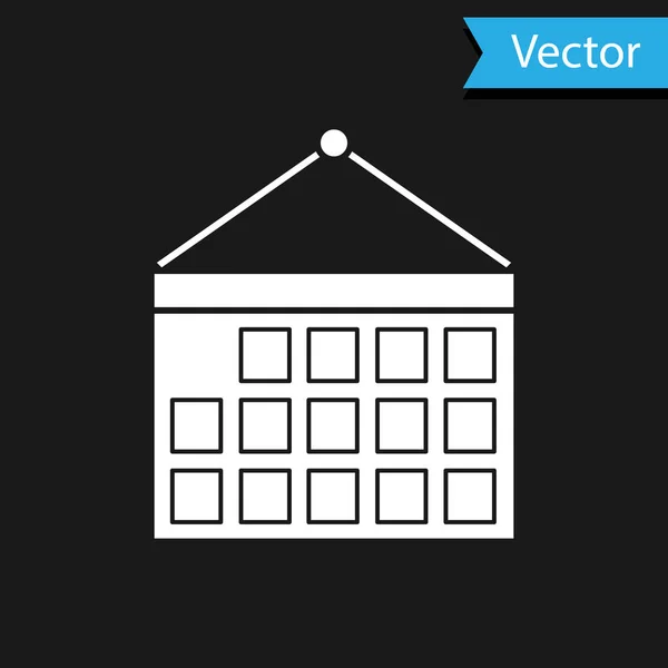 Ícone de calendário branco isolado no fundo preto. Símbolo de lembrete de evento. Ilustração vetorial — Vetor de Stock