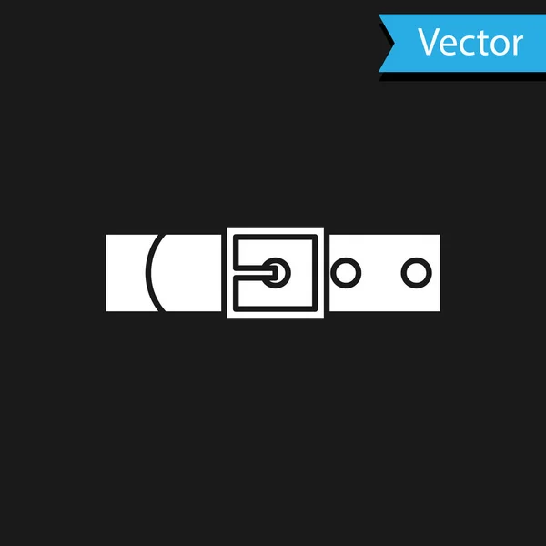 Cinturão de couro branco com ícone de fivela de aço abotoado isolado no fundo preto. Ilustração vetorial — Vetor de Stock