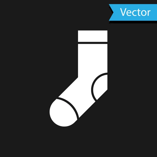 白い靴下のアイコンは黒い背景に隔離されています。ベクターイラスト — ストックベクタ
