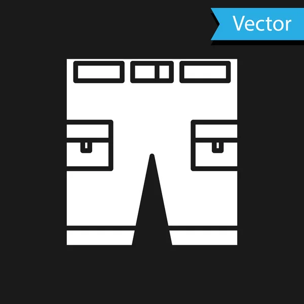 Icono blanco corto o pantalón aislado sobre fondo negro. Ilustración vectorial — Vector de stock