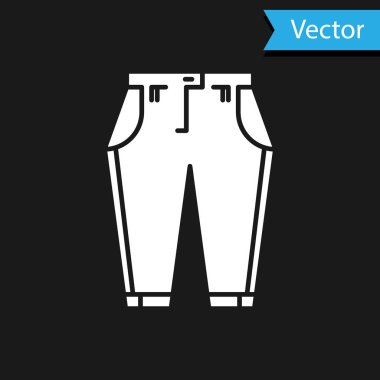 Beyaz Pantolon simgesi siyah arkaplanda izole edildi. Vektör İllüstrasyonu