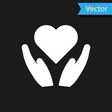 Beyaz Kalp siyah arka planda izole edildi. El çabukluğu aşk sembolü. Sevgililer Günü sembolü. Vektör İllüstrasyonu