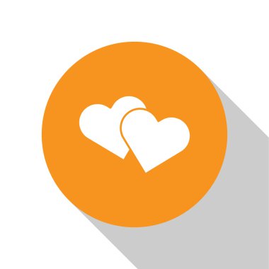 Beyaz Kalp simgesi beyaz arkaplanda izole edildi. Romantik sembol, bağlanma, tutku ve düğün. Sevgililer Günü sembolü. Turuncu daire düğmesi. Vektör İllüstrasyonu