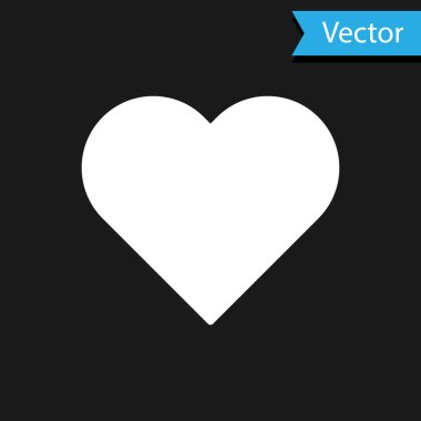 Beyaz Kalp simgesi siyah arkaplanda izole edildi. Romantik sembol, bağlanma, tutku ve düğün. Sevgililer Günü sembolü. Vektör İllüstrasyonu