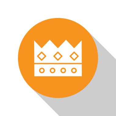 Beyaz Kral taç simgesi beyaz arkaplanda izole edildi. Turuncu daire düğmesi. Vektör İllüstrasyonu