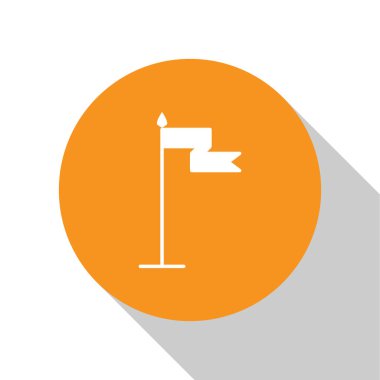 Beyaz arka planda beyaz ortaçağ bayrağı simgesi izole edildi. Bir kral ya da kraliçe tarafından yönetilen ülke, devlet ya da bölge. Turuncu daire düğmesi. Vektör İllüstrasyonu