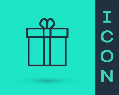 Yeşil arka planda siyah çizgi hediye kutusu ve kalp ikonu var. Sevgililer Günü. Vektör İllüstrasyonu