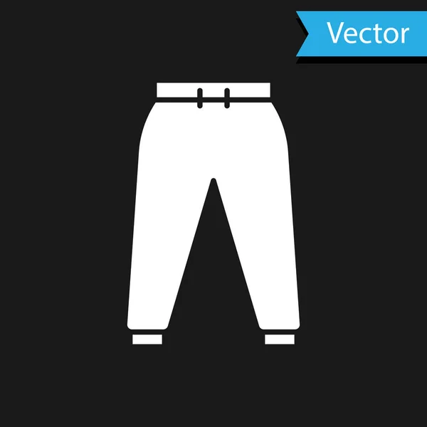 Pantalones deportivos blancos icono aislado sobre fondo negro. Ilustración vectorial — Vector de stock