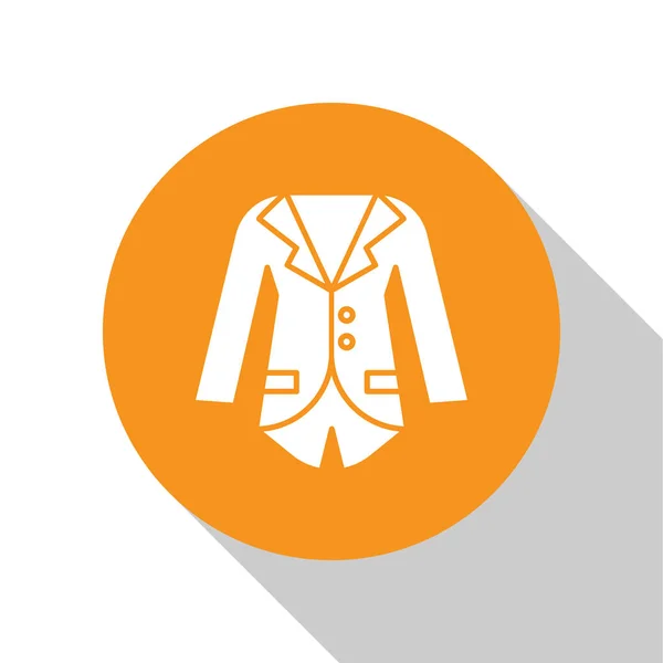 Blazer blanco o icono de la chaqueta aislado sobre fondo blanco. Botón círculo naranja. Ilustración vectorial — Archivo Imágenes Vectoriales