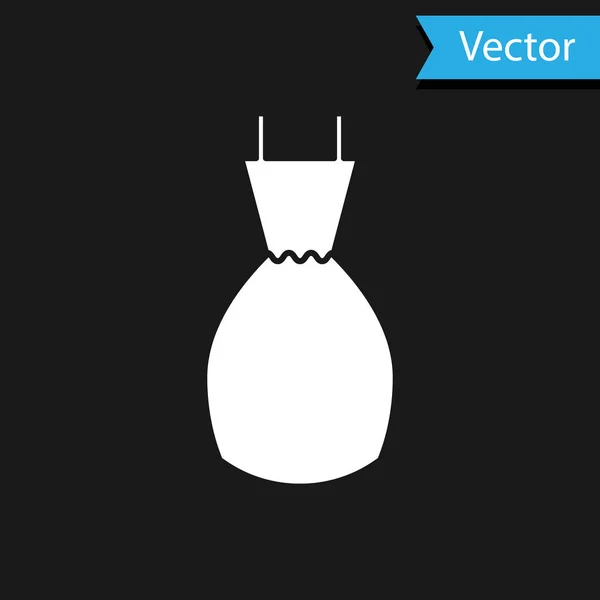 Icono de vestido de mujer blanca aislado sobre fondo negro. Señal de ropa. Ilustración vectorial — Vector de stock