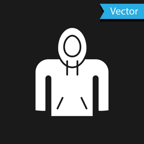 Weißes Kapuzenpullover-Symbol auf schwarzem Hintergrund. Kapuzen-Sweatshirt. Vektorillustration — Stockvektor