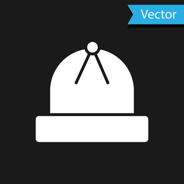 Ícone de chapéu de inverno branco isolado no fundo preto. Ilustração vetorial — Vetor de Stock