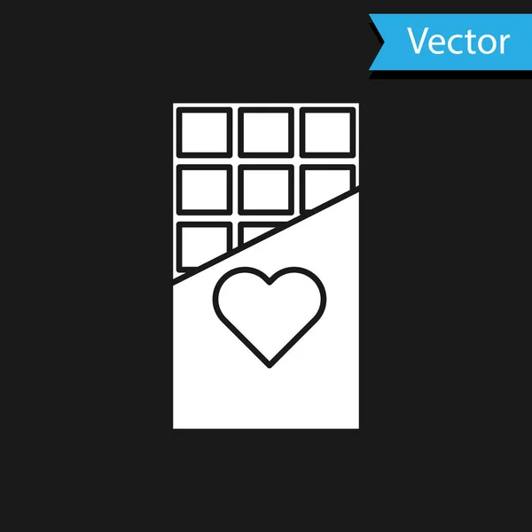 Біла піктограма шоколаду ізольована на чорному тлі. Символ дня Святого Валентина. Векторна ілюстрація — стоковий вектор