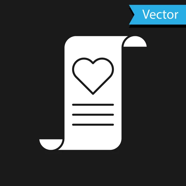 白色信封与情人节心脏图标隔离在黑色背景。留言爱。字母爱和浪漫。矢量插图 — 图库矢量图片