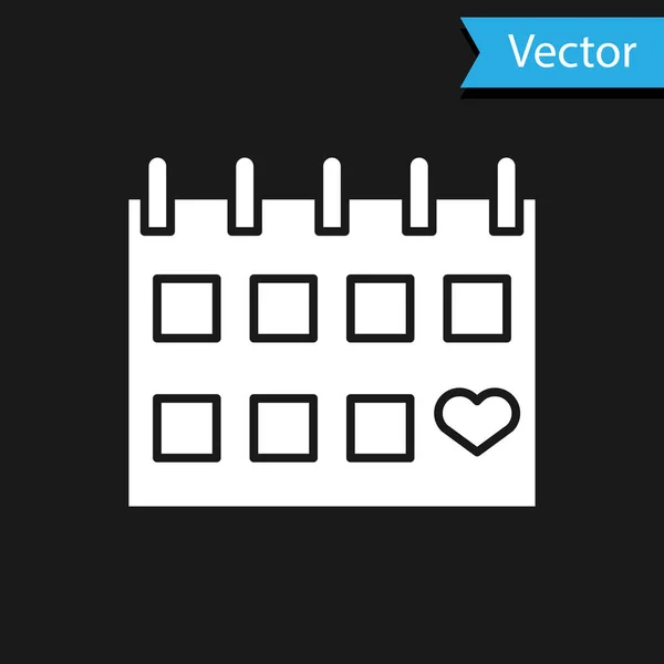 Weißer Kalender mit Herz-Symbol auf schwarzem Hintergrund. Valentinstag. Liebessymbol. februar 14. vektorillustration — Stockvektor