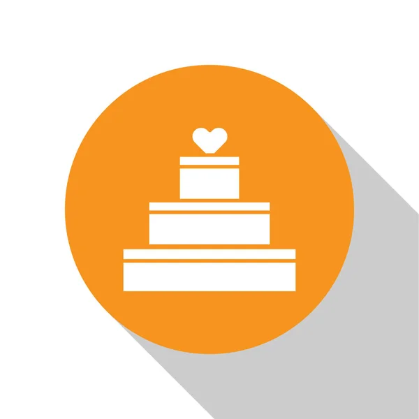 Weiße Hochzeitstorte mit Herz-Symbol auf weißem Hintergrund. Valentinstag-Symbol. orange Kreis-Taste. Vektorillustration — Stockvektor