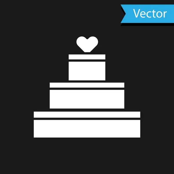 Weiße Hochzeitstorte mit Herz-Symbol auf schwarzem Hintergrund. Valentinstag-Symbol. Vektorillustration — Stockvektor