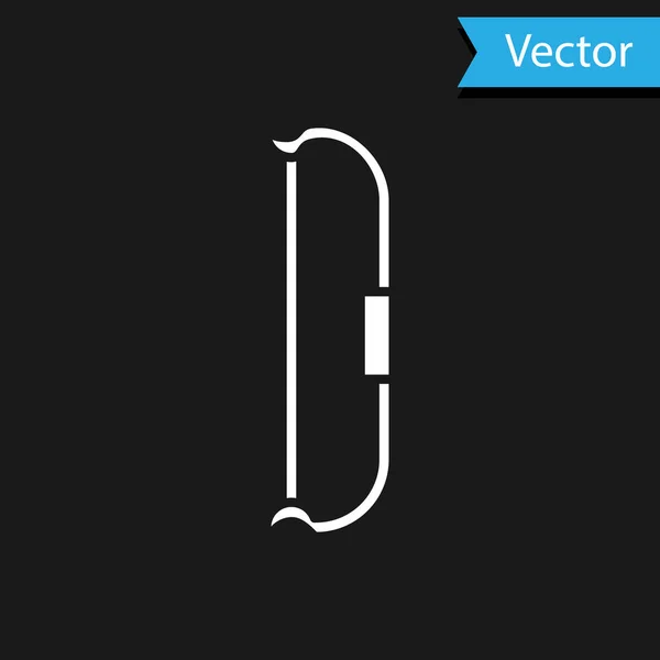 Witte middeleeuwse boog pictogram geïsoleerd op zwarte achtergrond. Middeleeuws wapen. Vector Illustratie — Stockvector